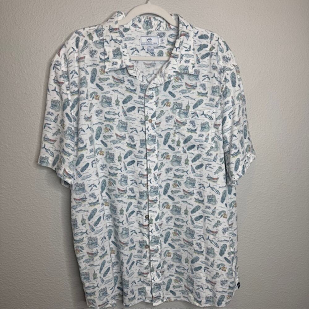 Southern Tide Linen Blend Fishing Shirt XXL Button Down Camp Beach Hawaiian Mens